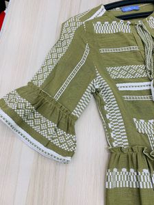 Chic Olive Green Embroidered Dress