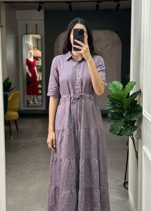 Brown Tiered Midi Dress