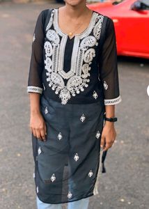 Black Chickenkari Georgette Kurti 🖤