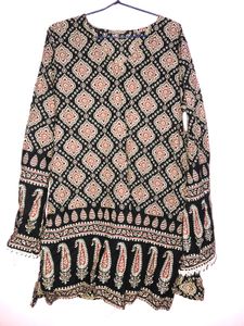 Boho Black Paisley Print Long Sleeve Top