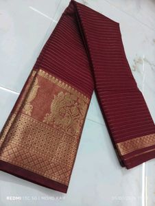 Elegant Maroon &amp; Gold Striped Saree