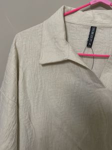Cream Textured Collared Top