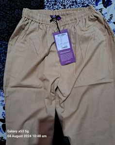 Libas Peach Solid Cotton Straight Fit Trouser
