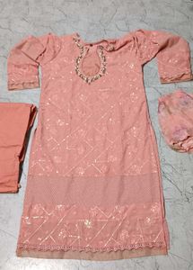 Elegant Peach Embroidered Kurta Set
