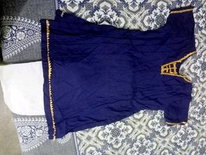 Elegant Navy Kurta Set with White Bottoms