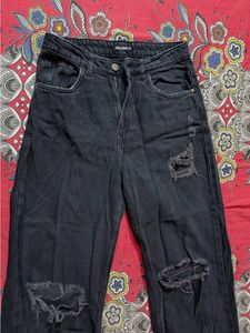 Freakins Black Distressed High-Waisted Jeans
