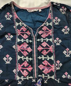 Rain &amp; Rainbow Navy Blue Printed  Anarkali Kurta