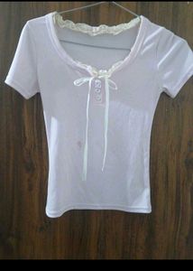 Cute Pink Lace Trimmed T-Shirt