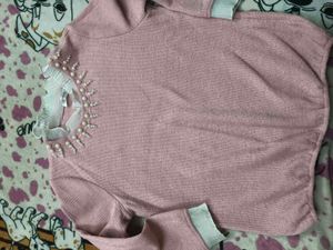 Pink Embellished Sweater in xl size for women