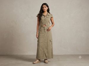 Khaki Cargo Skirt & Vest Set