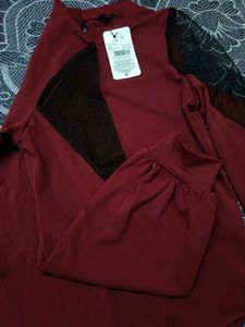 Maroon Lace Sleeve Bodysuit
