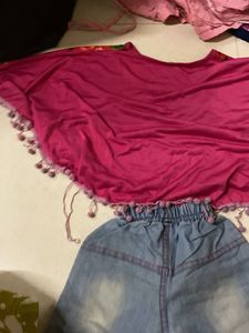 Cute Floral Top &amp; Denim Shorts Set