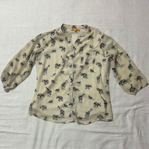 Cream Animal Print Semi-Formal Top
