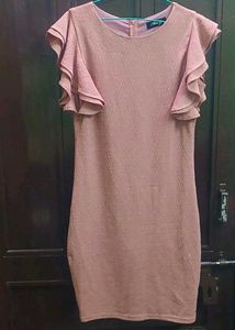 Chic Pink Ruffled Sleeve Dress