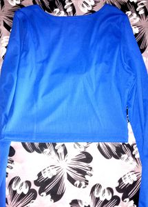 Ribbed Blue Long Sleeve Crop Top