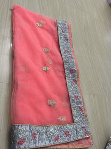 Grey Lehanga With Pink Net Odhni