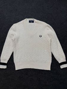 Cream Cable Knit V-Neck Sweater