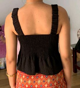 Chic Black Textured Peplum Top