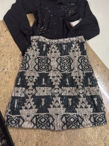 Designer Sequin Skirt and Embellished Shirt Set