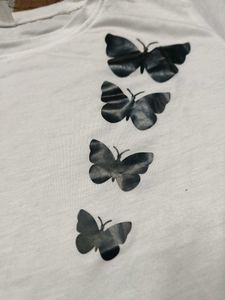 White Butterfly Print T-Shirt