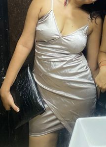 Light Silver Satin Ruched Slip Dress