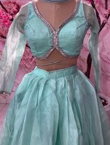 Mint Green Sequin Blouse &amp; Skirt