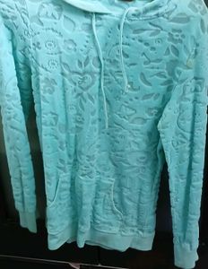 Light Blue Floral Velour Hoodie