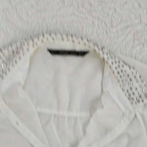 Y2k Pinteresty Cream Embellished Collar Blouse