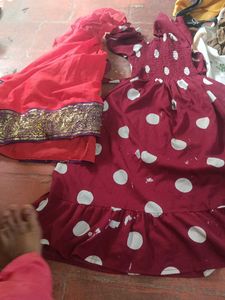 Cute Polka Dot Dress & Saree Set