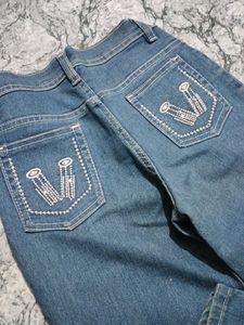 y2k Stylish Embellished Blue Jeans