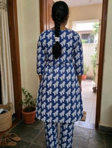 Blue Floral Print Kurta cord Set
