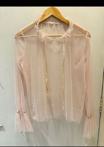 Sheer Pink Blouse with Bow Detail