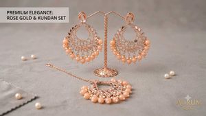 Rose Gold Kundan Maang Tikka &amp; Earrings Set