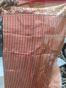 Poly Silk Black Saree With Red Corner
