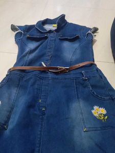 Cute Denim Dress with Floral Detail