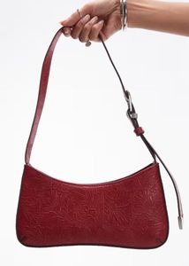 Mango Floral Textured Red Shoulder Bag