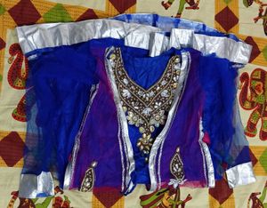 Stunning Blue &amp; Purple Embellished Anarkali Set