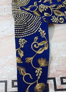New Embroidered Blue Velvet Blouse
