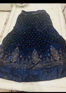 Blue Velvet Lehenga with Embellishments