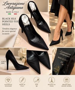 COSMO PARIS Designer Black Silk Pointed-Toe Heels