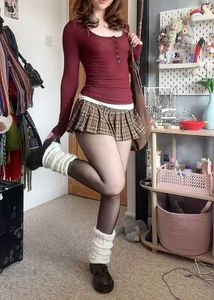 Brown Plaid Mini Skirt