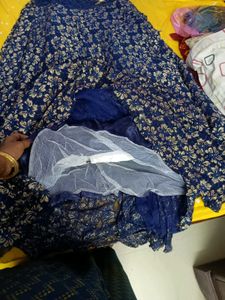 Blue Gown With Flowers Design