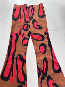Brown &amp; Red Abstract Print bootcut Pants
