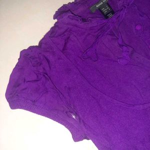 💜 MANGO SUIT Vibrant Purple Puff Sleeve Knit Top