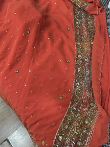 Red Rust  Embellished Saree