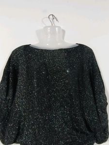 Black Glitter Knit Oversized Top