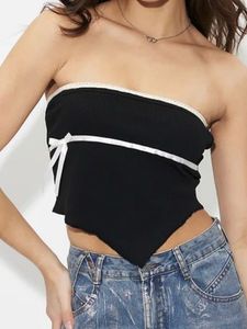 Black Asymmetrical Tube Top with Bow Detail