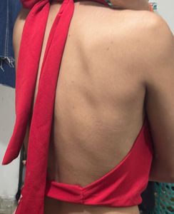 red halterneck tieup top