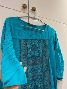 Teal Blue Embroidered Kurta