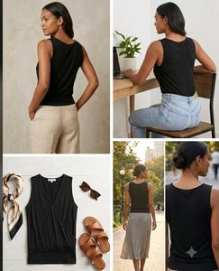 Sleek Black Wrap-Style Sleeveless Top